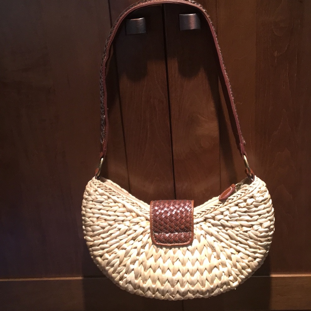 Straw leather strap handbag - Picture 4 of 6